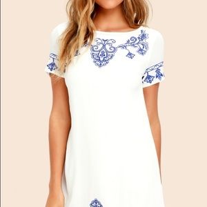 Lulus Tale to Tell blue and white mini dress
